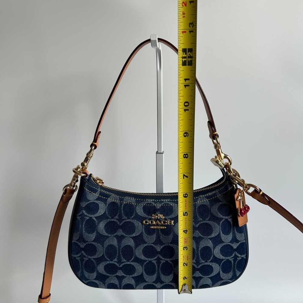 Coach Teri Indigo Signature Denim Leather Shoulder Bag Excellent - Picture 12 of 13